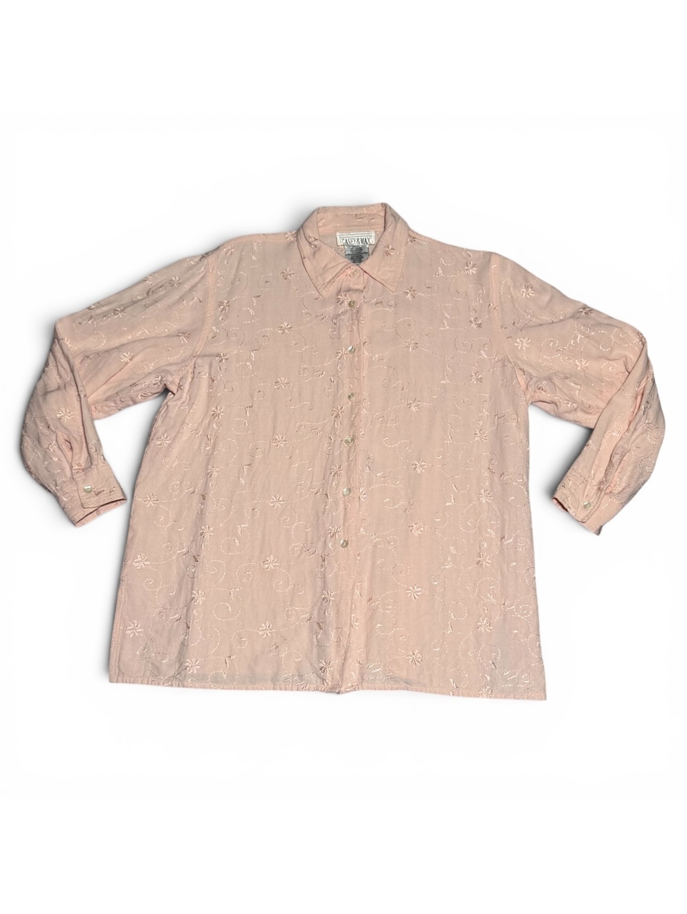 Vintage Casey & Max Light Pink Embroidered Button-Up Shirt Large